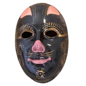 Stonelite RoyalOrleans Italy Black Gold Pink Cat Face Mask Decor 
Artist signed‎